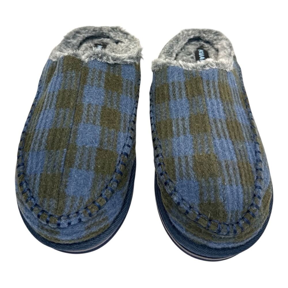 Men’s Plaid Fleece-Lined Slippers Blue & Olive Size 12 NEW KuaiLu